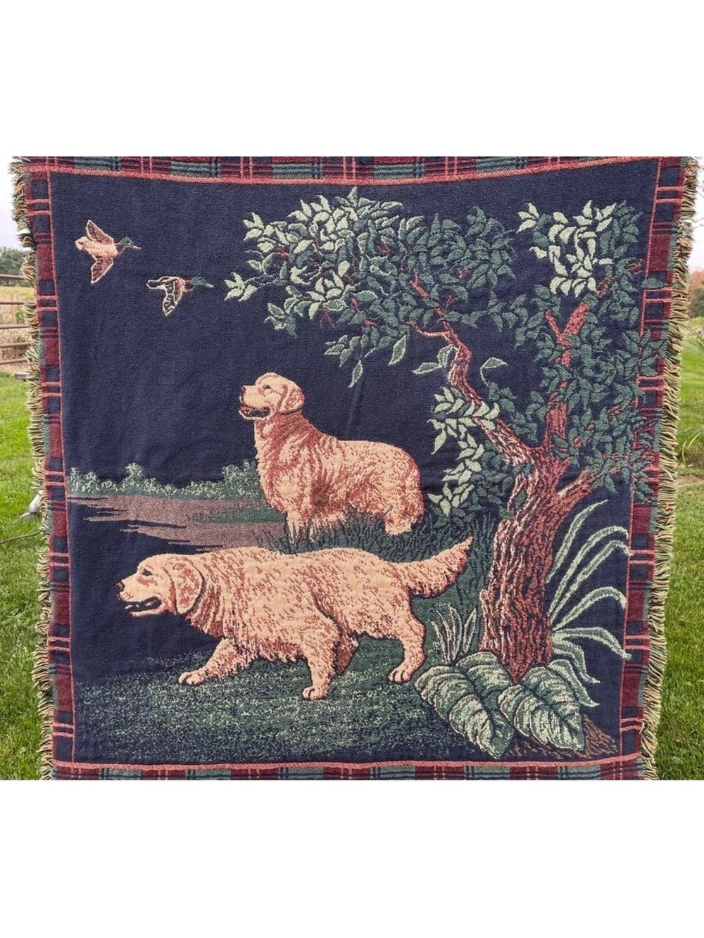 Vintage Woven Golden Retriever Tapestry Throw Blanket - Picture 4 of 5
